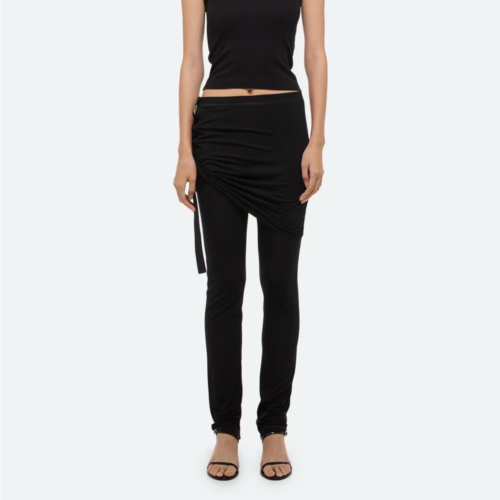 Helmut Lang Straight Legged Pants w/ Ruched Skirt-Over-Lay